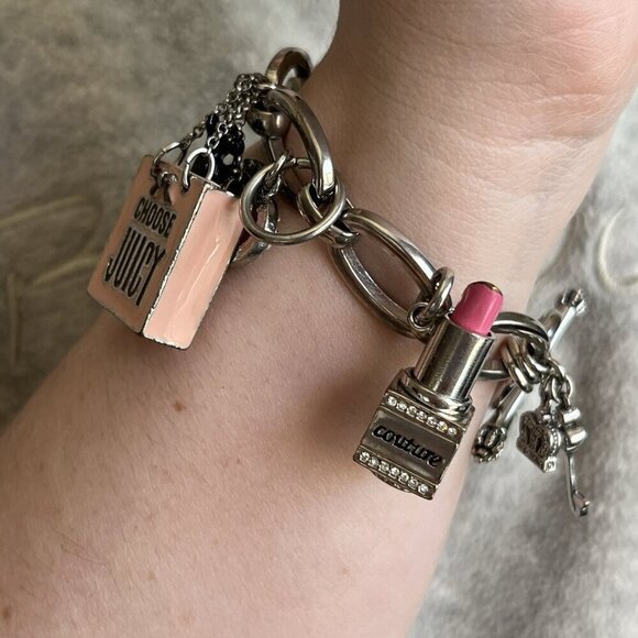 Juicy Couture Charm Bracelet Lipstick Scottie Dog Bling Y2K 90s Pink Mean Girls - Picture 12 of 16